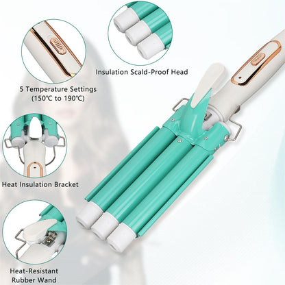 Hair Curler Wand, Gold Hair Curling Iron Anti Slip Safe Adjustable Temperature 360 Rotating Cord For Hair Salon