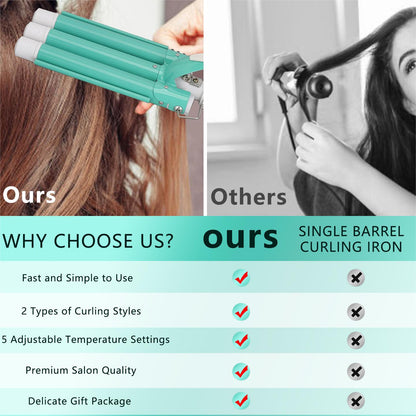 Hair Curler Wand, Gold Hair Curling Iron Anti Slip Safe Adjustable Temperature 360 Rotating Cord For Hair Salon