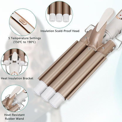 Hair Curler Wand, Gold Hair Curling Iron Anti Slip Safe Adjustable Temperature 360 Rotating Cord For Hair Salon