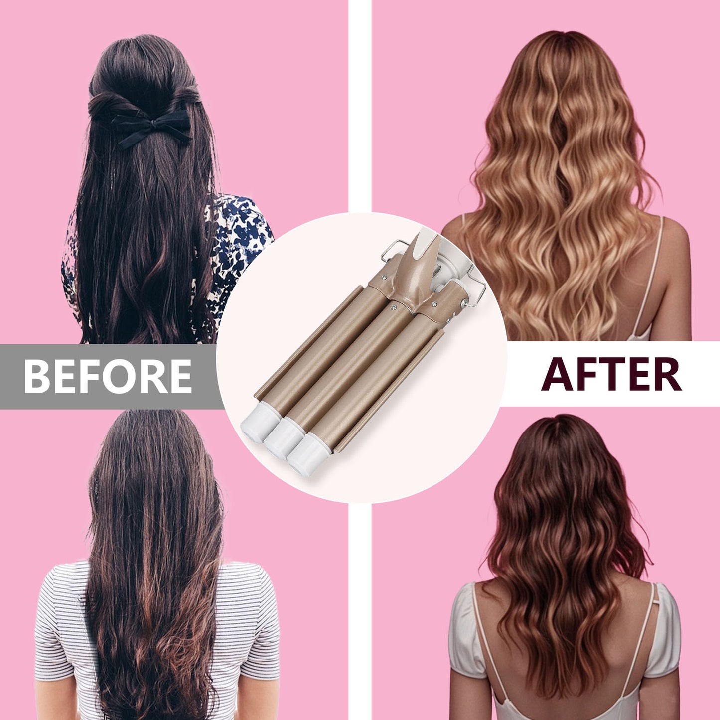Hair Curler Wand, Gold Hair Curling Iron Anti Slip Safe Adjustable Temperature 360 Rotating Cord For Hair Salon