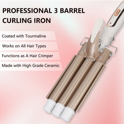Hair Curler Wand, Gold Hair Curling Iron Anti Slip Safe Adjustable Temperature 360 Rotating Cord For Hair Salon