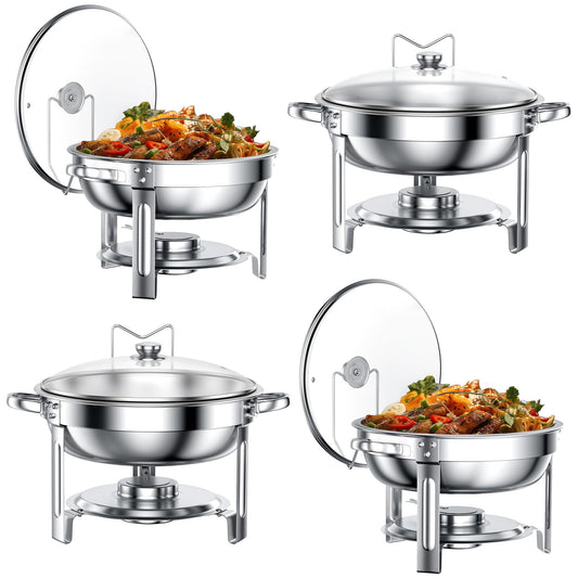 Buffet Chafing Dish Stainless Steel Round Catering Chafers with Glass Lid Detachable Alcohol Stove