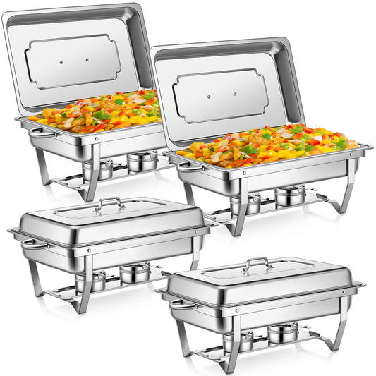 4 Pack Chafing Dish Buffet Set, 13QT Stainless Steel Chafing Dishes For Buffet, Chafers And Buffet Warmers Sets