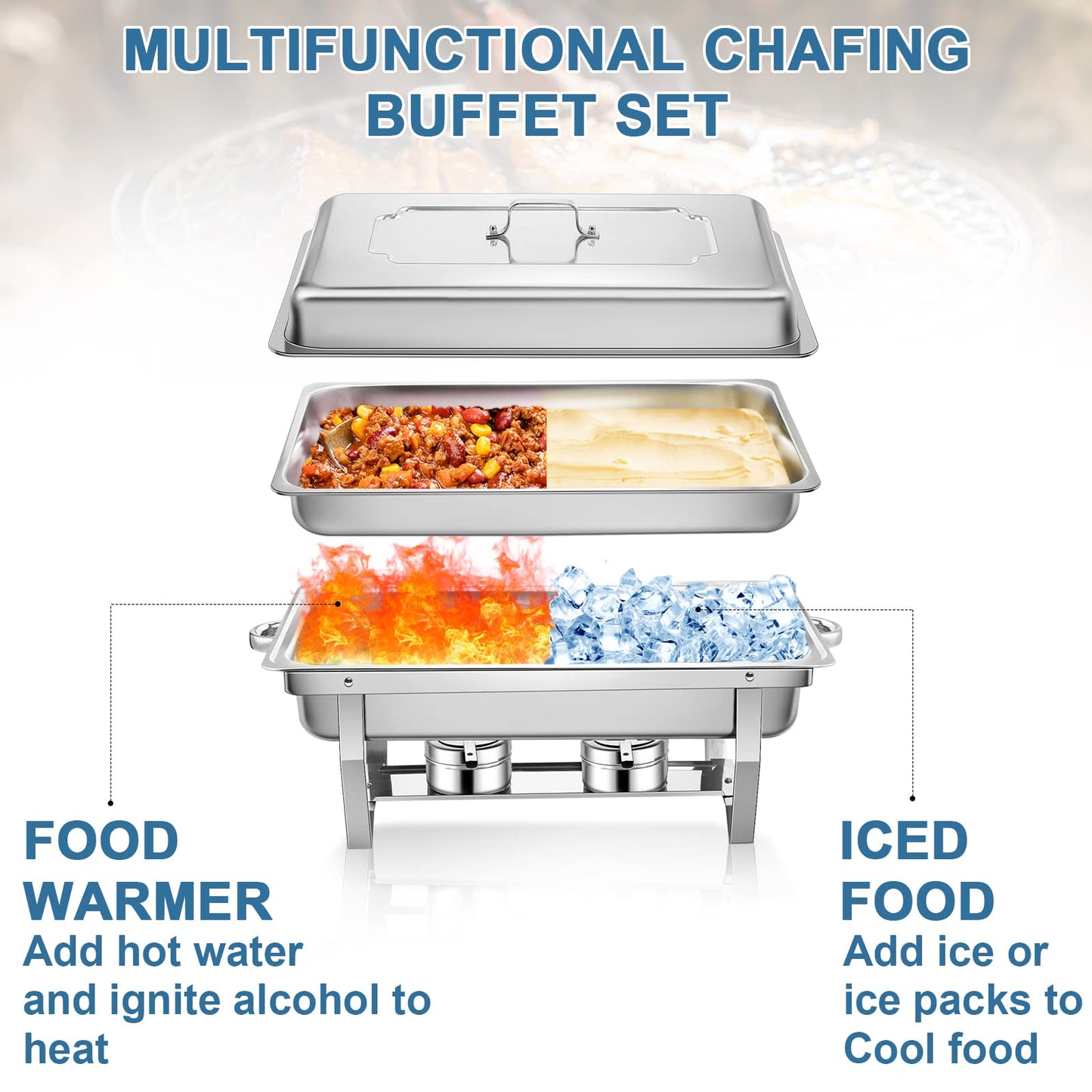 4 Pack Chafing Dish Buffet Set, 13QT Stainless Steel Chafing Dishes For Buffet, Chafers And Buffet Warmers Sets