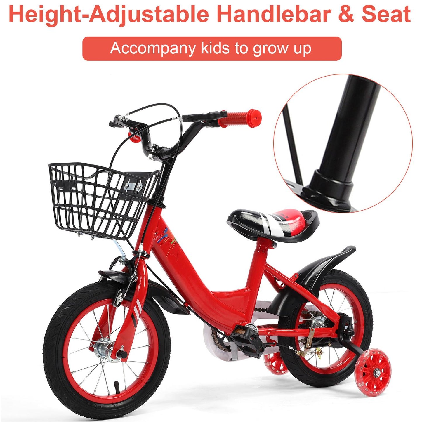12 inch Kids Bike with Training Wheels, 2-in-1 Kids Bicycle with Adjustable Handlebar/Seat, Toddler Bike Gift for Boys Girls Kids Toddlers 1-5 YO,Blue