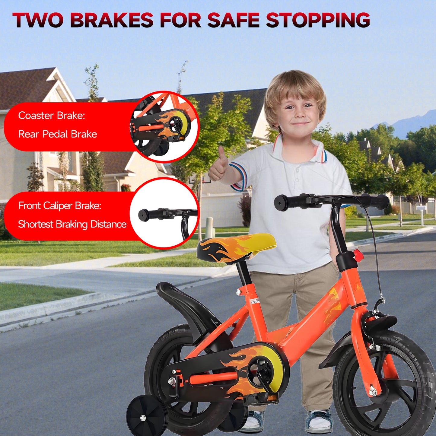 12 inch Kids Bike with Training Wheels, 2-in-1 Kids Bicycle with Adjustable Handlebar/Seat, Toddler Bike Children Bike Christmas Birthday New Year Gift for Boys Girls Kids Toddlers 1 to 5 Years Old