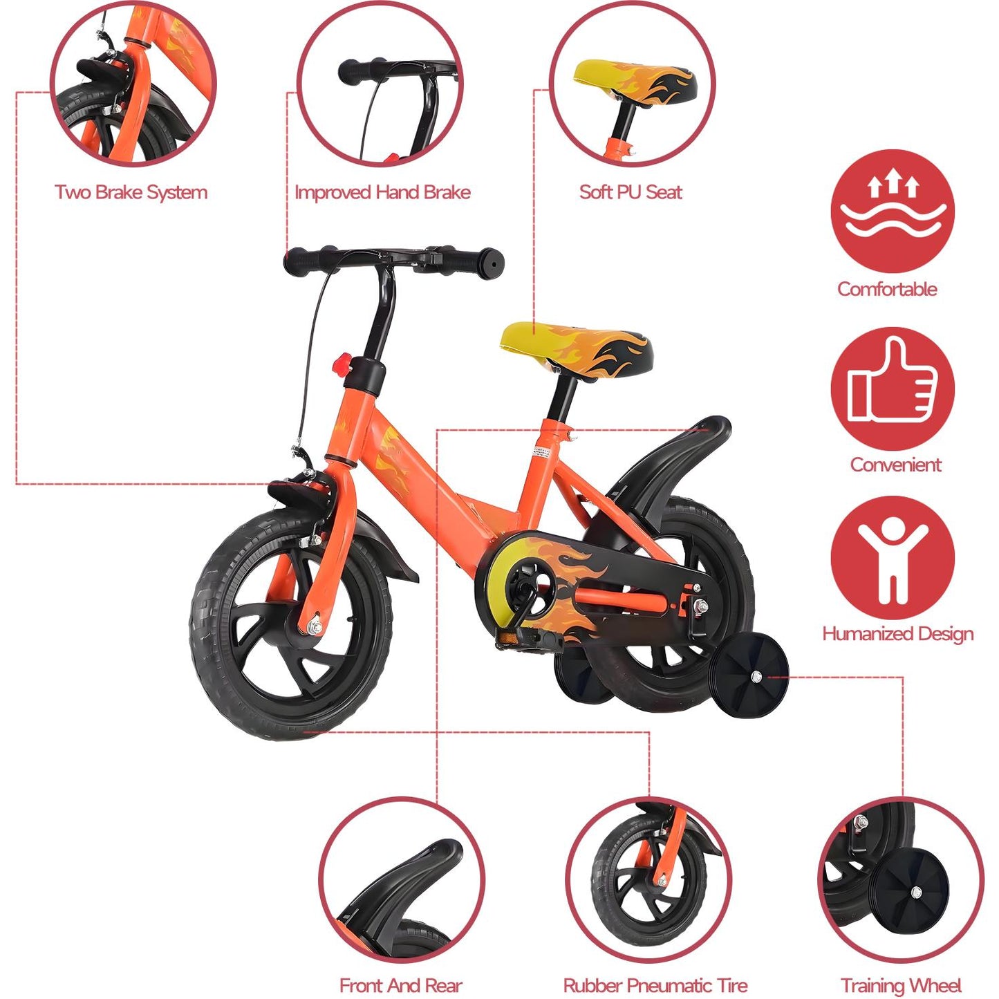 12 inch Kids Bike with Training Wheels, 2-in-1 Kids Bicycle with Adjustable Handlebar/Seat, Toddler Bike Children Bike Christmas Birthday New Year Gift for Boys Girls Kids Toddlers 1 to 5 Years Old