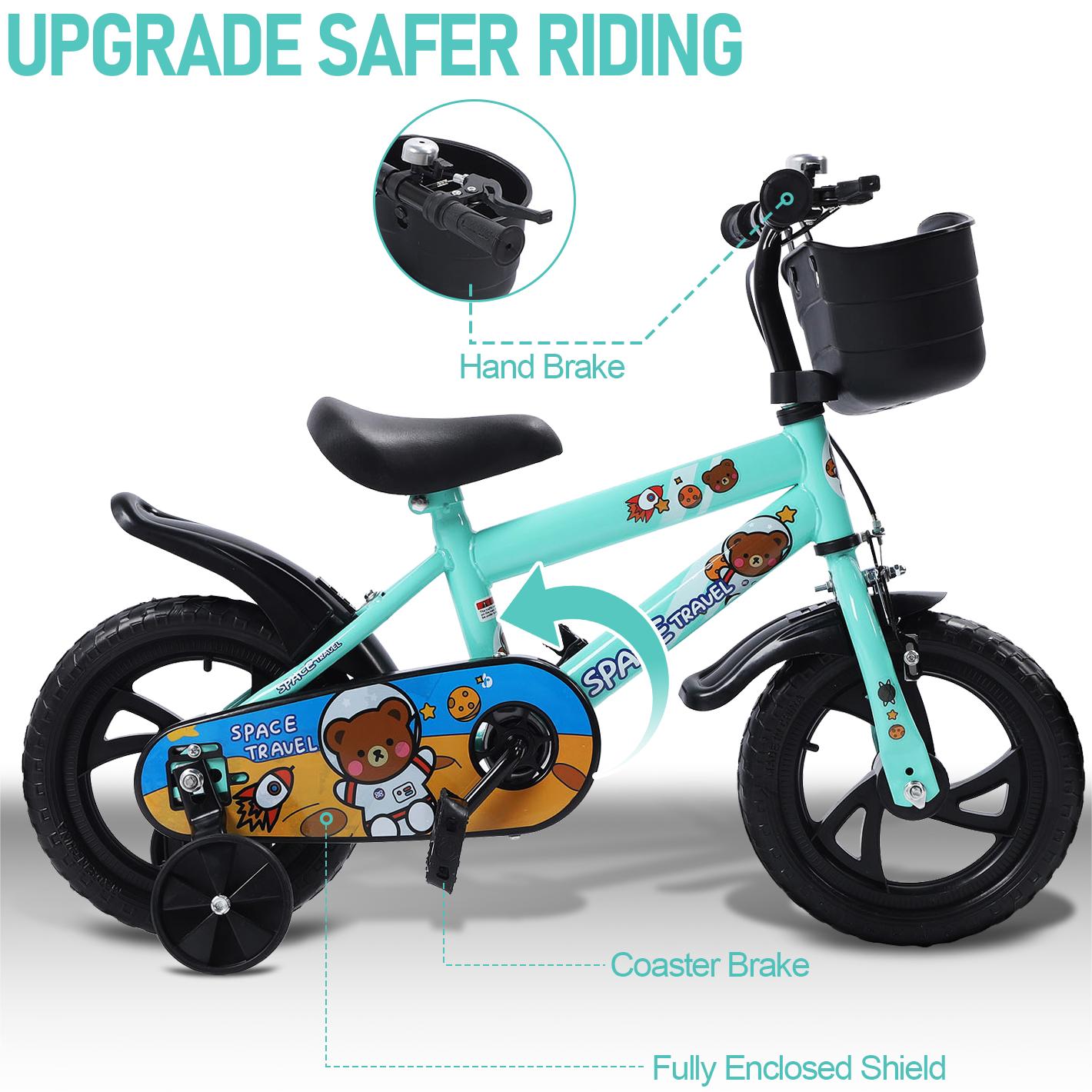Kids Bike with Training Wheels, 12 Inch Bike with Basket, Kids Bicycle with Adjustable Seat/Handlebar, Children Bike with Handbrake/Bell/Pedals, Bicycle for Kids Boys Girls 1-5, up to 165lbs