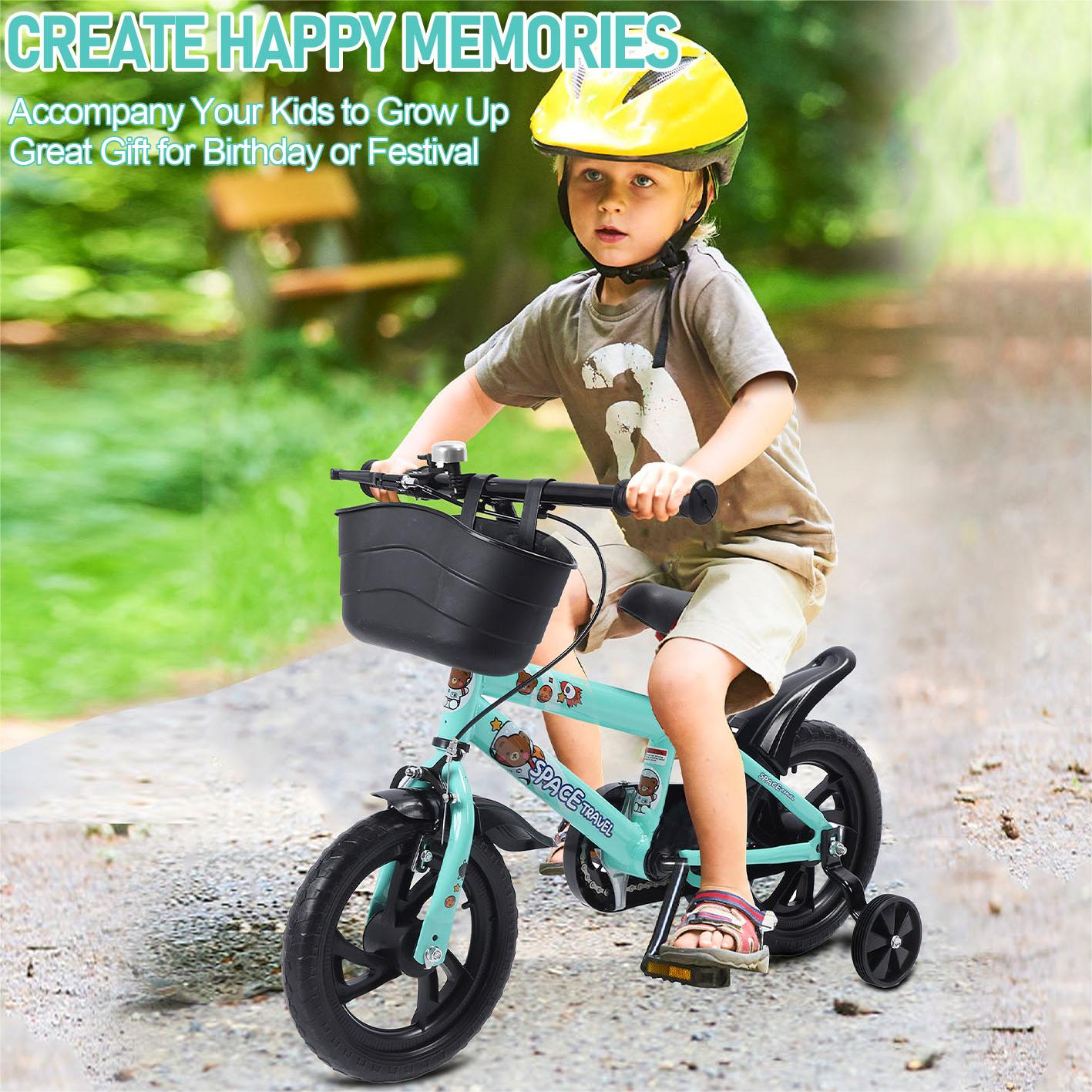 Kids Bike with Training Wheels, 12 Inch Bike with Basket, Kids Bicycle with Adjustable Seat/Handlebar, Children Bike with Handbrake/Bell/Pedals, Bicycle for Kids Boys Girls 1-5, up to 165lbs