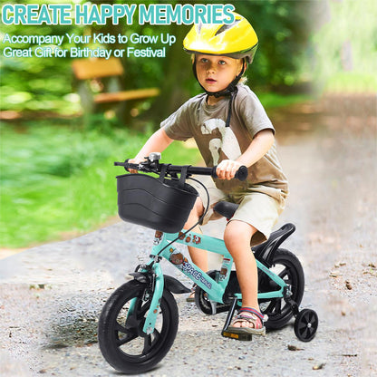 Kids Bike with Training Wheels, 12 Inch Bike with Basket, Kids Bicycle with Adjustable Seat/Handlebar, Children Bike with Handbrake/Bell/Pedals, Bicycle for Kids Boys Girls 1-5, up to 165lbs