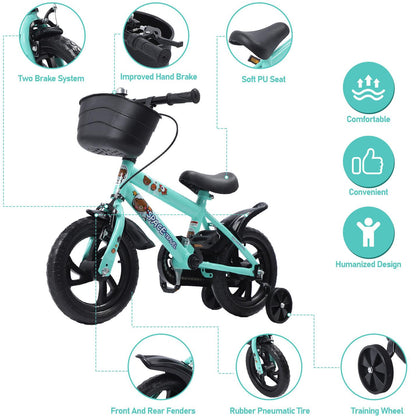 Kids Bike with Training Wheels, 12 Inch Bike with Basket, Kids Bicycle with Adjustable Seat/Handlebar, Children Bike with Handbrake/Bell/Pedals, Bicycle for Kids Boys Girls 1-5, up to 165lbs