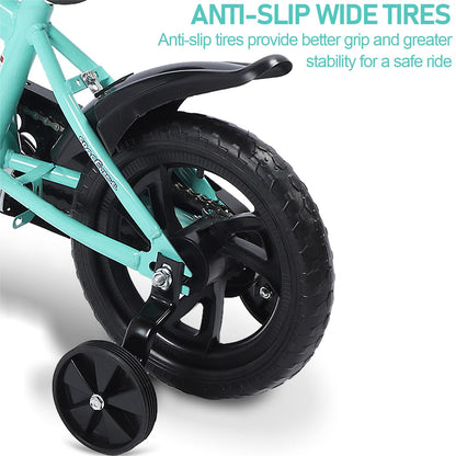 Kids Bike with Training Wheels, 12 Inch Bike with Basket, Kids Bicycle with Adjustable Seat/Handlebar, Children Bike with Handbrake/Bell/Pedals, Bicycle for Kids Boys Girls 1-5, up to 165lbs