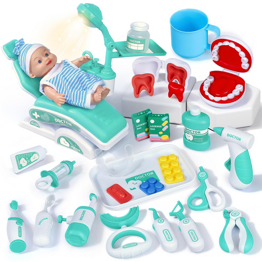 Doctor Kit for Toddlers 3-5, 31 PCS Pretend Dentist Play Set, Kids Doctors Playset, Medical Kit Toys Gifts for 3 4 5 6 Years Old Girls Boys(Green)
