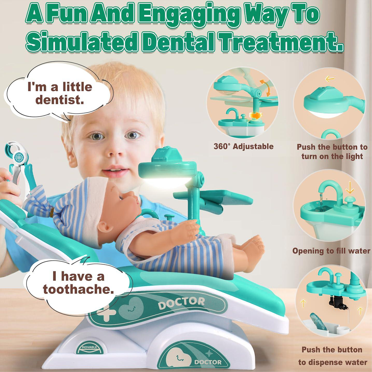 Doctor Kit for Toddlers 3-5, 31 PCS Pretend Dentist Play Set, Kids Doctors Playset, Medical Kit Toys Gifts for 3 4 5 6 Years Old Girls Boys(Green)