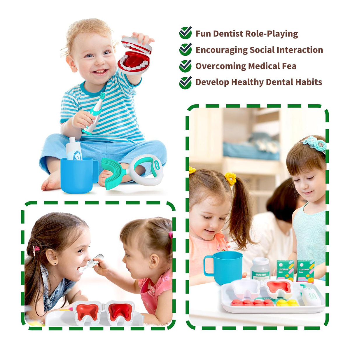 Doctor Kit for Toddlers 3-5, 31 PCS Pretend Dentist Play Set, Kids Doctors Playset, Medical Kit Toys Gifts for 3 4 5 6 Years Old Girls Boys(Green)