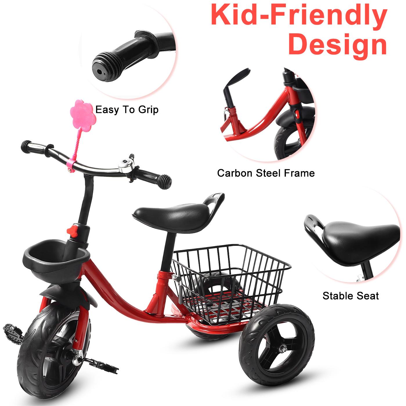 Eotvia Toddler Bike with Basket, 3 Wheel Kids Bike for 1-4 Years Old Boys Girls, Tricycles for Toddlers Kids Trikes for Balance Training Baby Bike,Outdoor Kids Tricycles Riding Toy with Bell Streamer