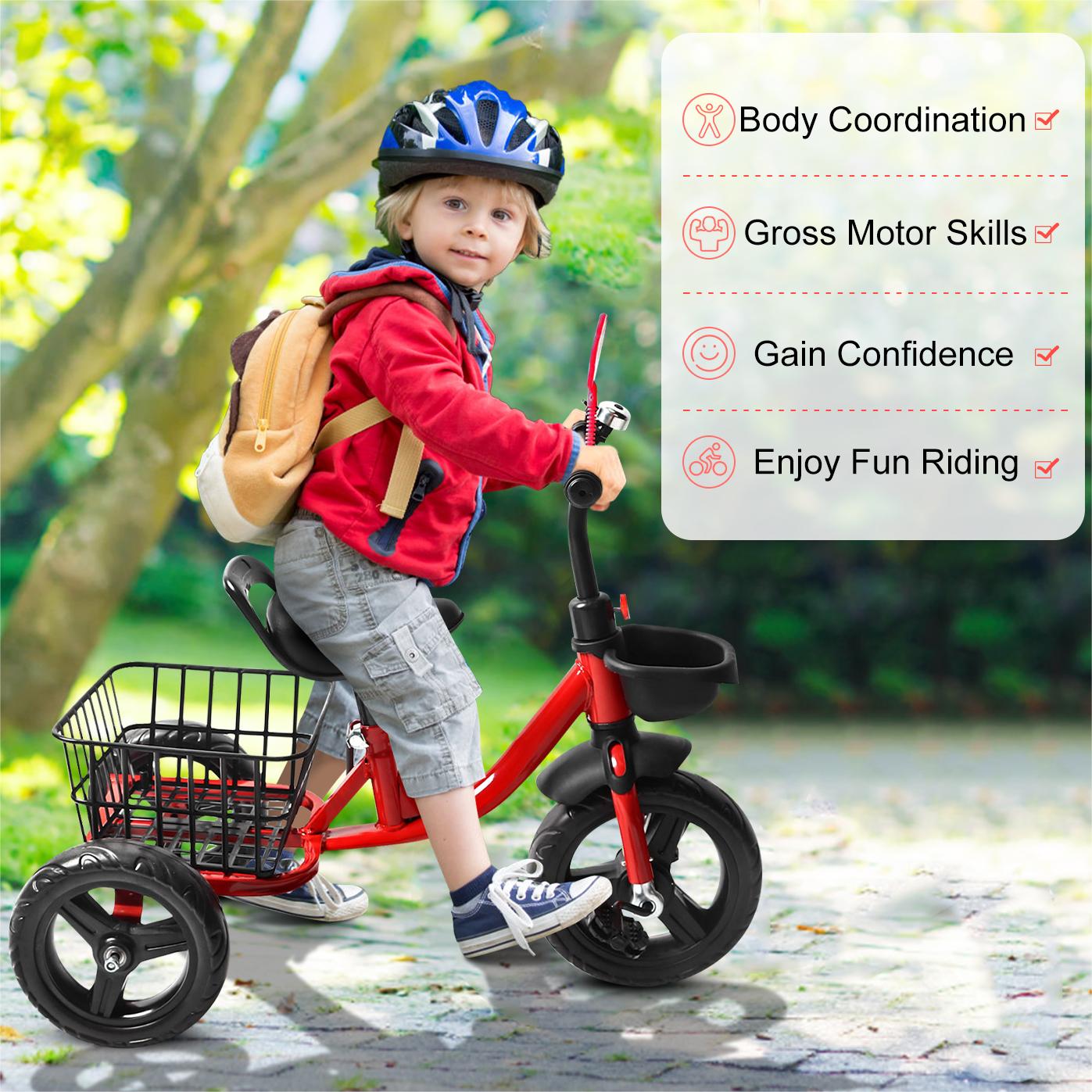 Eotvia Toddler Bike with Basket, 3 Wheel Kids Bike for 1-4 Years Old Boys Girls, Tricycles for Toddlers Kids Trikes for Balance Training Baby Bike,Outdoor Kids Tricycles Riding Toy with Bell Streamer