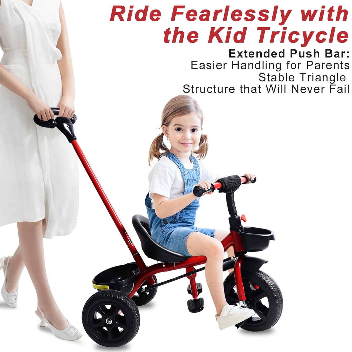 Tricycle for Kids, Toddler Tricycle with Push Handle, Toddler Bike for 1-4 Years Old Girls Boys, Kids Trike Beginner Tricycle with Adjustable Pedal and Storage Baskets, Baby Bike with Adjustable Seat