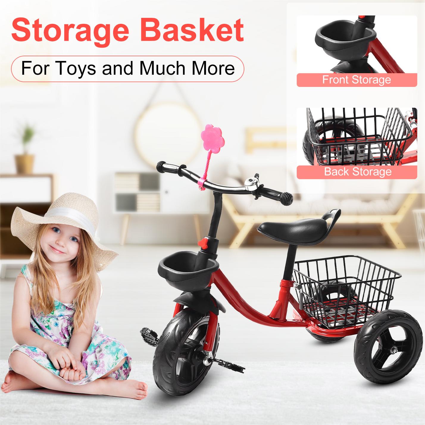 Eotvia Toddler Bike with Basket, 3 Wheel Kids Bike for 1-4 Years Old Boys Girls, Tricycles for Toddlers Kids Trikes for Balance Training Baby Bike,Outdoor Kids Tricycles Riding Toy with Bell Streamer