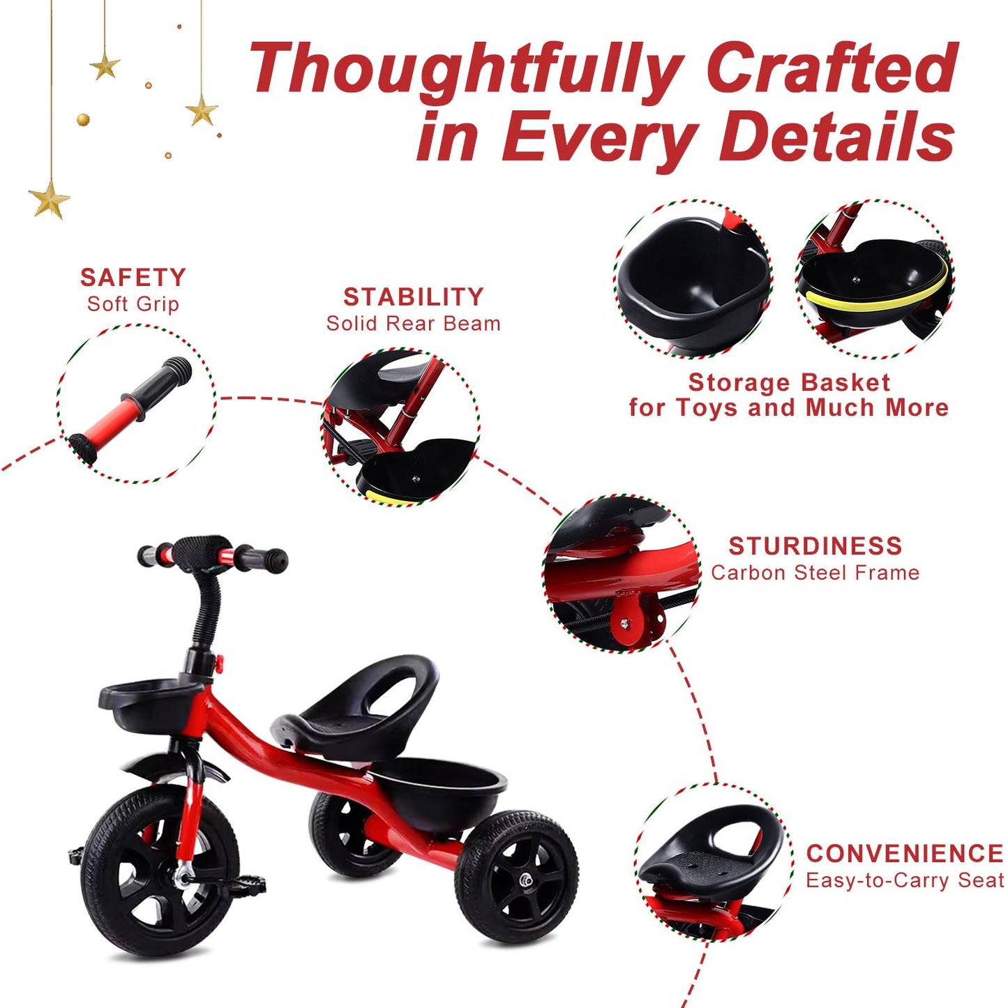 Tricycle for Kids, Toddler Tricycle with Push Handle, Toddler Bike for 1-4 Years Old Girls Boys, Kids Trike Beginner Tricycle with Adjustable Pedal and Storage Baskets, Baby Bike with Adjustable Seat