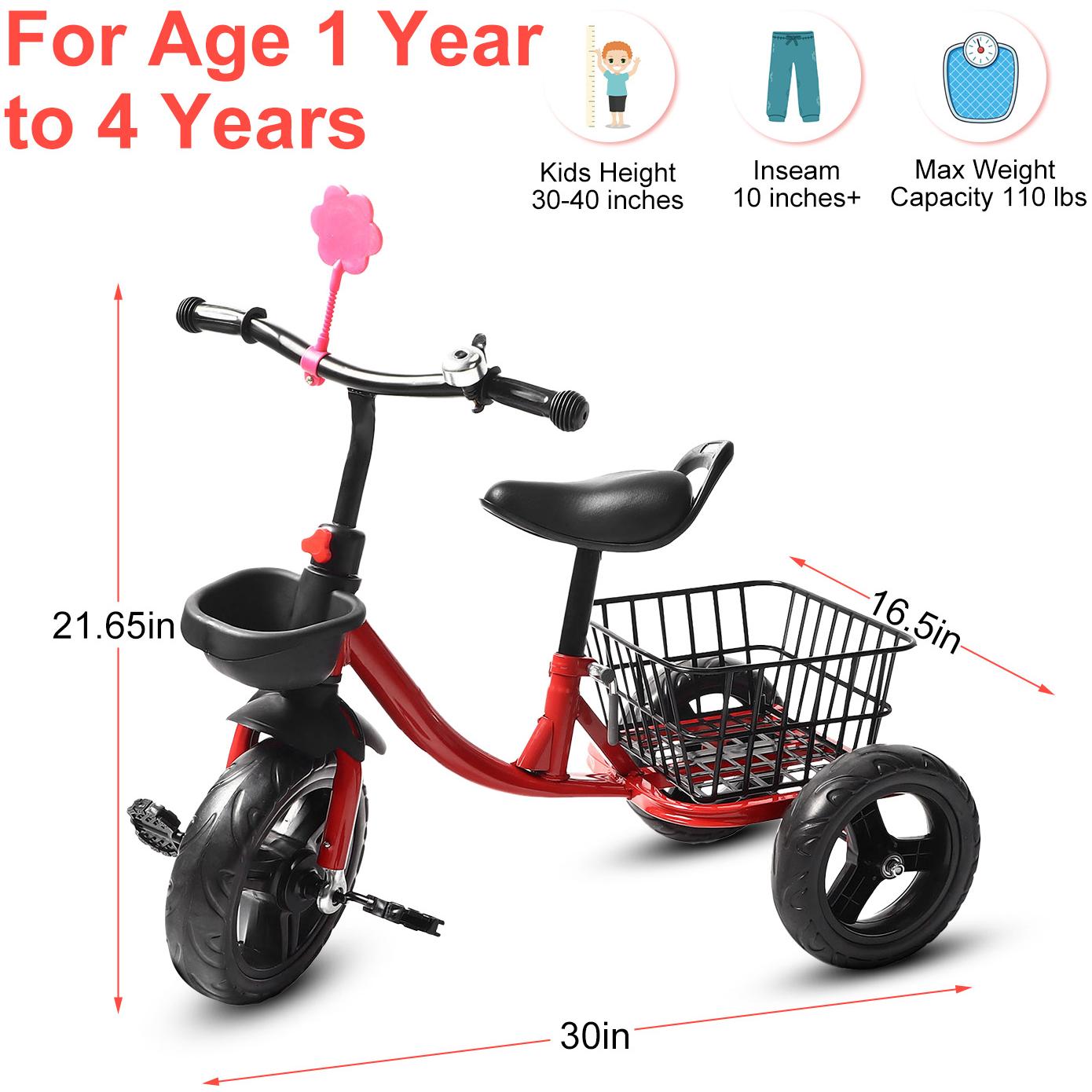 Eotvia Toddler Bike with Basket, 3 Wheel Kids Bike for 1-4 Years Old Boys Girls, Tricycles for Toddlers Kids Trikes for Balance Training Baby Bike,Outdoor Kids Tricycles Riding Toy with Bell Streamer