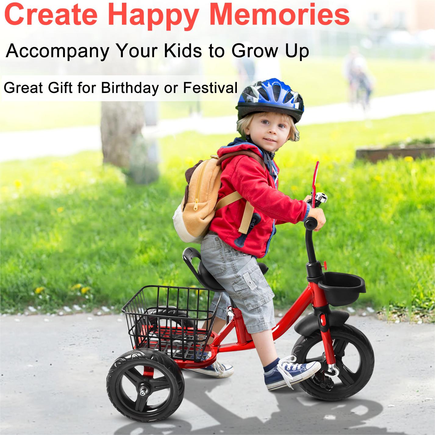 Eotvia Toddler Bike with Basket, 3 Wheel Kids Bike for 1-4 Years Old Boys Girls, Tricycles for Toddlers Kids Trikes for Balance Training Baby Bike,Outdoor Kids Tricycles Riding Toy with Bell Streamer