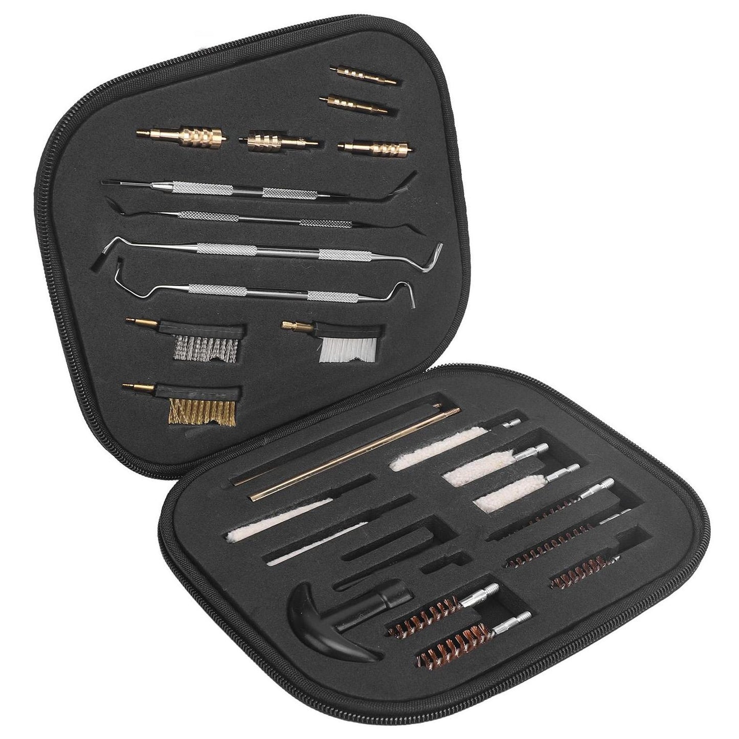 Gun Cleaning Kit, 28 Piece Universal Handgun Clean Kit with Storage Case, Portable Travel Size Gun Cleaner for Handguns Rifles Pistol and Shotguns, Black, Metal Brushes, Gun Accessories Gifts for Men