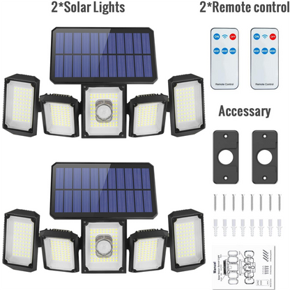2Pack Solar Lights Outdoor, 300 LED IP65 Waterproof Motion Sensor Security Lights with Remote Control, 2835LM 360 Degree Rotable Solar Flood Lights for Patio Garage Yard Entryways Outdoor Lighting