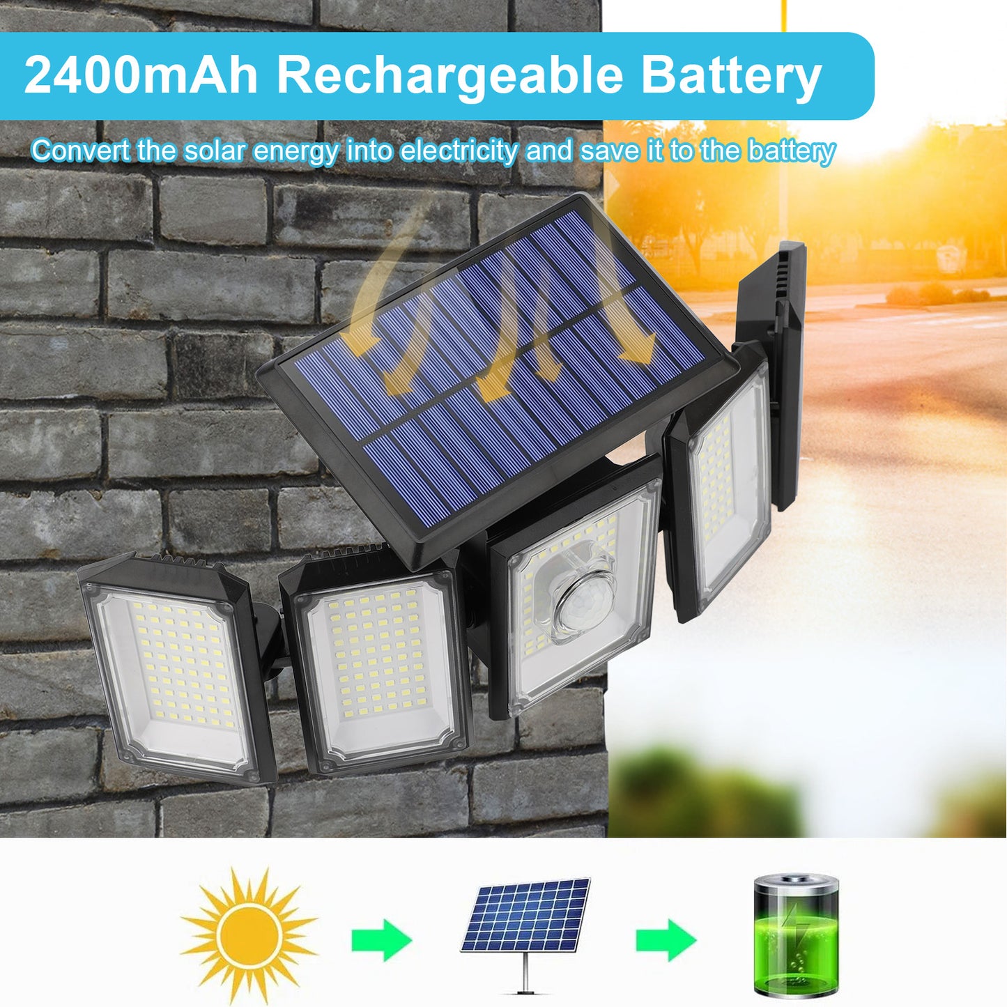 2Pack Solar Lights Outdoor, 300 LED IP65 Waterproof Motion Sensor Security Lights with Remote Control, 2835LM 360 Degree Rotable Solar Flood Lights for Patio Garage Yard Entryways Outdoor Lighting