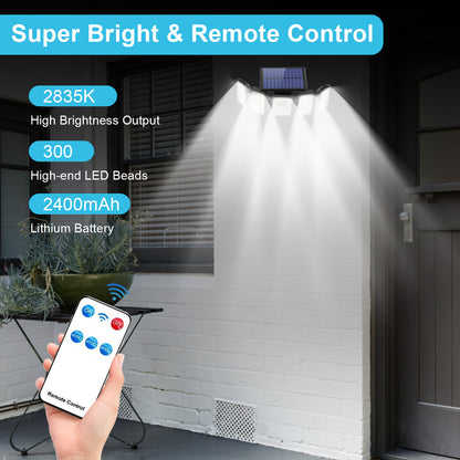 2Pack Solar Lights Outdoor, 300 LED IP65 Waterproof Motion Sensor Security Lights with Remote Control, 2835LM 360 Degree Rotable Solar Flood Lights for Patio Garage Yard Entryways Outdoor Lighting