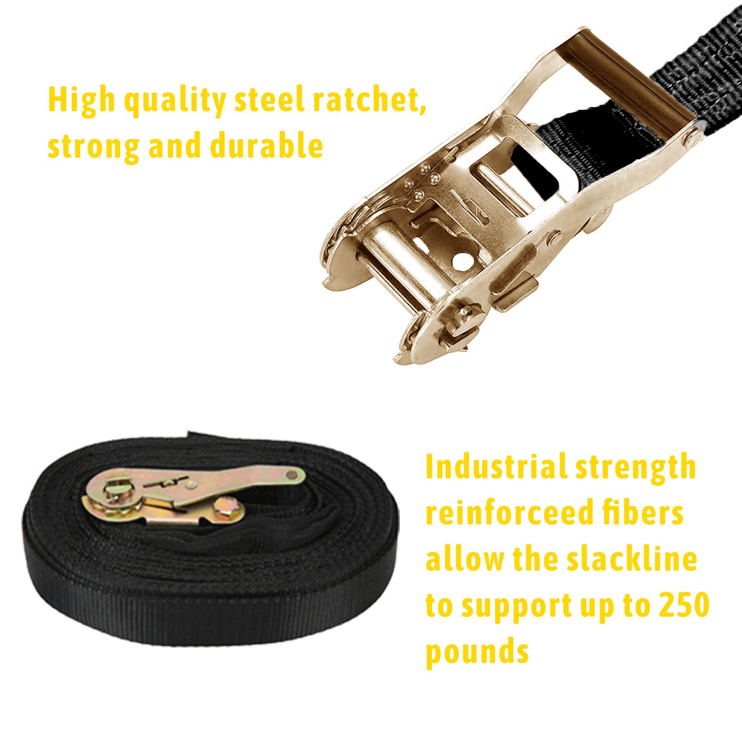 50ft Ninja Warrior Obstacle Course for Kids, Slackline with 2 Gym Rings, 2 Monkey Bars, 3 Rope Knots, 9 Carabiners, 2 Storage Bags, Portable Outdoor Course Training Equipment Set for Backyard