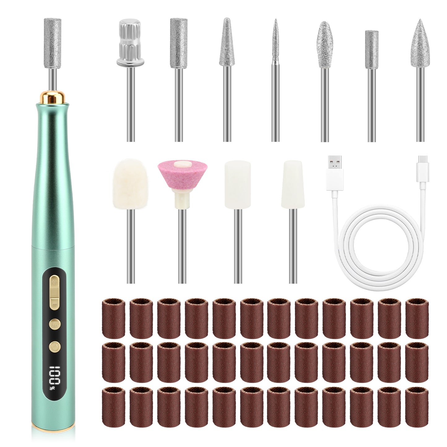 Cordless Electric Nail Drill LED Display Professional 5 Speed Adjustable Manicure Grinding Tools Quiet Nail File Machine with Sanding Bands Drill Bits