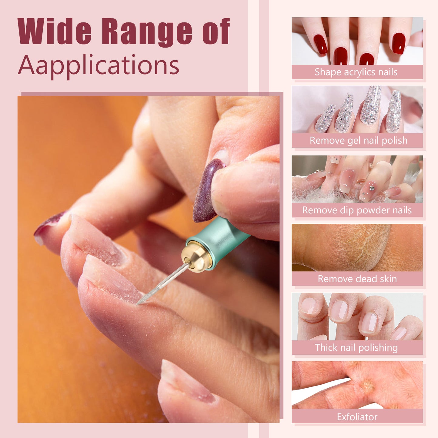 Cordless Electric Nail Drill LED Display Professional 5 Speed Adjustable Manicure Grinding Tools Quiet Nail File Machine with Sanding Bands Drill Bits