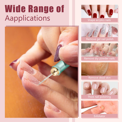 Cordless Electric Nail Drill LED Display Professional 5 Speed Adjustable Manicure Grinding Tools Quiet Nail File Machine with Sanding Bands Drill Bits