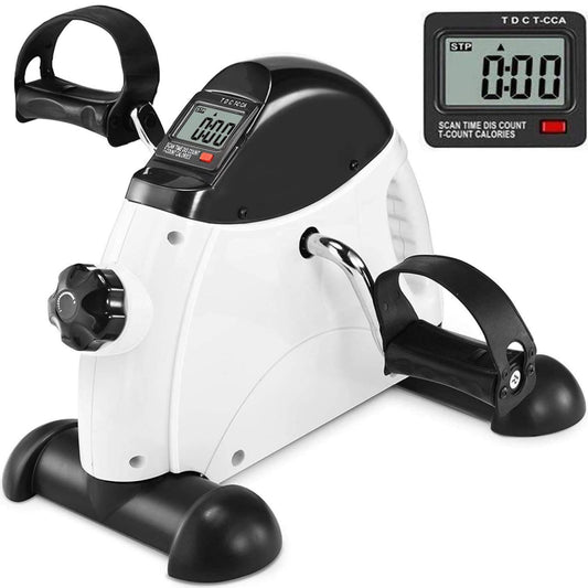 Eotvia Mini Exercise Bike, Under Desk Bike Pedal Exerciser Stepper, White Portable Mini Cycle Exercise Bike with Handle/Digital Display, Elder Bike Pedal Exerciser for Leg/Arm Workout Home Office Use