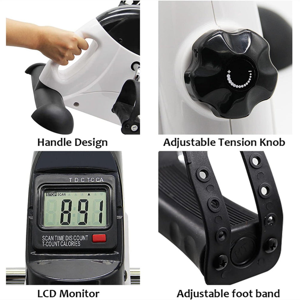 Eotvia Mini Exercise Bike, Under Desk Bike Pedal Exerciser Stepper, White Portable Mini Cycle Exercise Bike with Handle/Digital Display, Elder Bike Pedal Exerciser for Leg/Arm Workout Home Office Use