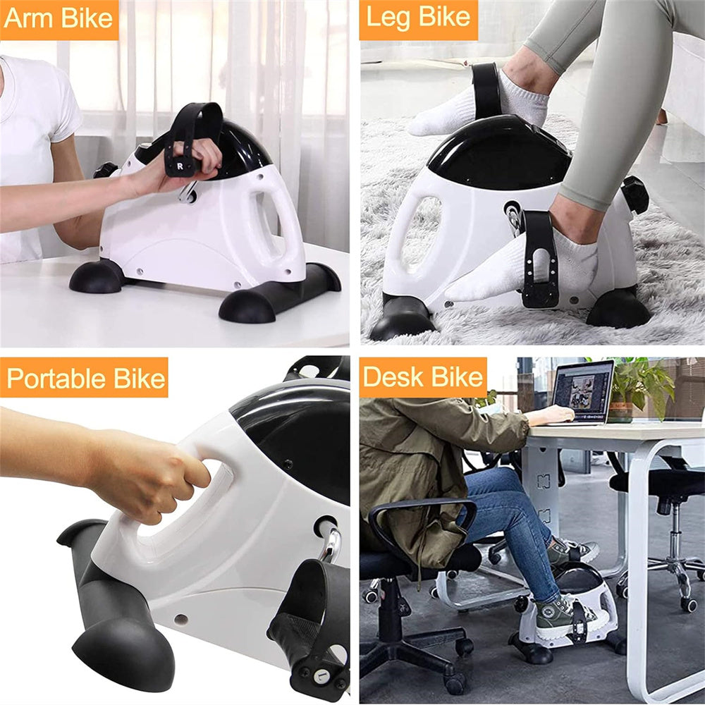 Eotvia Mini Exercise Bike, Under Desk Bike Pedal Exerciser Stepper, White Portable Mini Cycle Exercise Bike with Handle/Digital Display, Elder Bike Pedal Exerciser for Leg/Arm Workout Home Office Use