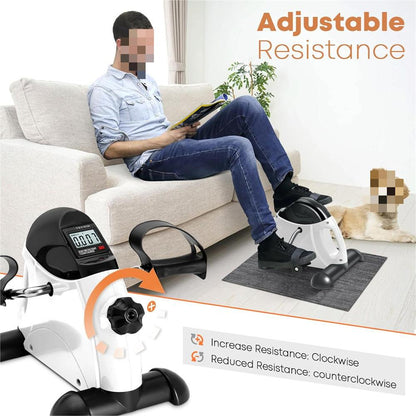 Eotvia Mini Exercise Bike, Under Desk Bike Pedal Exerciser Stepper, White Portable Mini Cycle Exercise Bike with Handle/Digital Display, Elder Bike Pedal Exerciser for Leg/Arm Workout Home Office Use