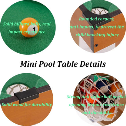 Mini Pool Table 27'' Billiard Game Set with 16 Balls, 2 Cue Sticks, Chalk, Brush, Triangle for Kids Teenager Gift Home Indoor Sports