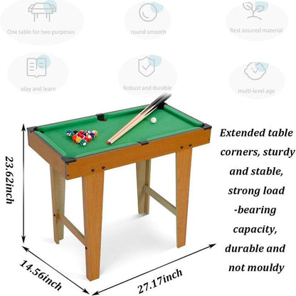 Mini Pool Table 27'' Billiard Game Set with 16 Balls, 2 Cue Sticks, Chalk, Brush, Triangle for Kids Teenager Gift Home Indoor Sports