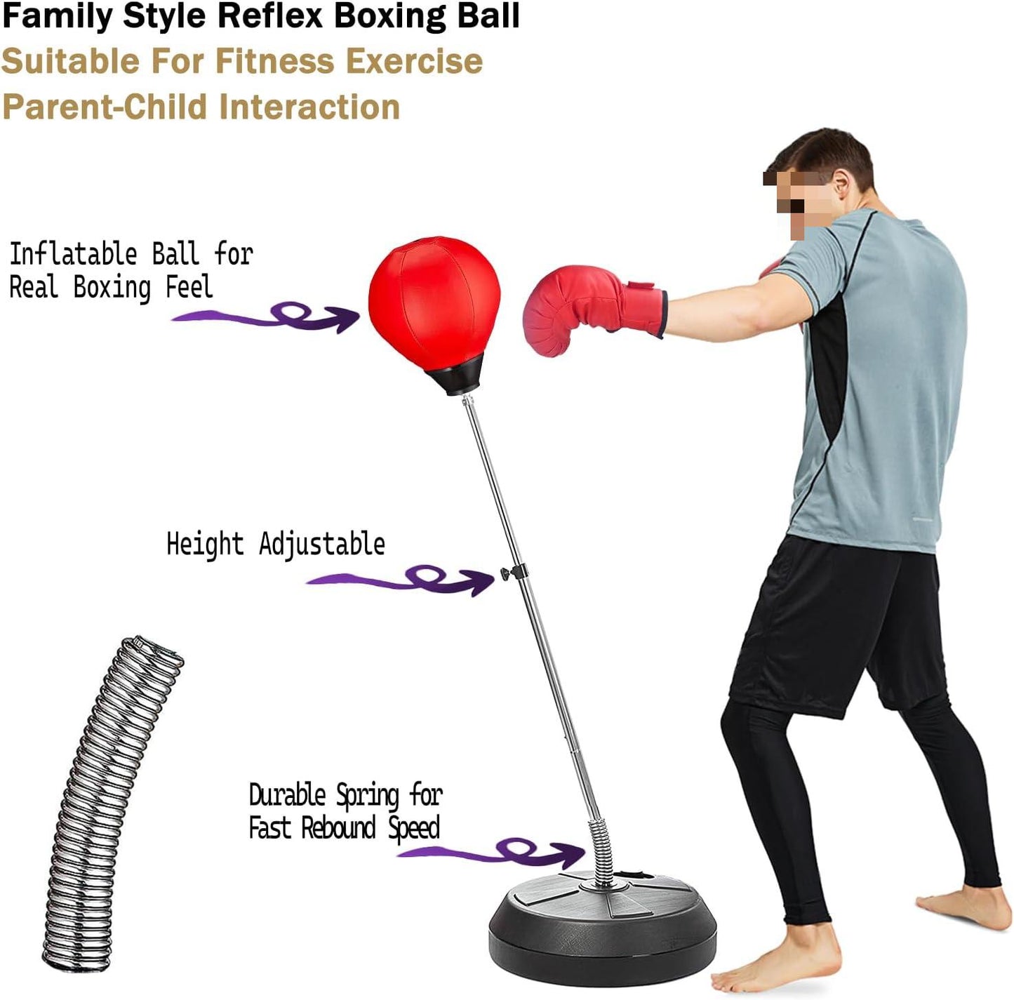 Eotvia Punching Bag for Adults, Freestanding Boxing Set with Gloves, 55 inch Height Adjustable Punching Bag with Stand, Sport Game Toys for Kids Teens Junior Adults Perfect for Exercise and Fitness