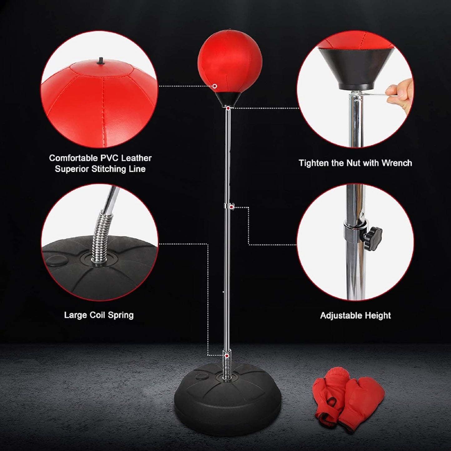 Eotvia Punching Bag for Adults, Freestanding Boxing Set with Gloves, 55 inch Height Adjustable Punching Bag with Stand, Sport Game Toys for Kids Teens Junior Adults Perfect for Exercise and Fitness