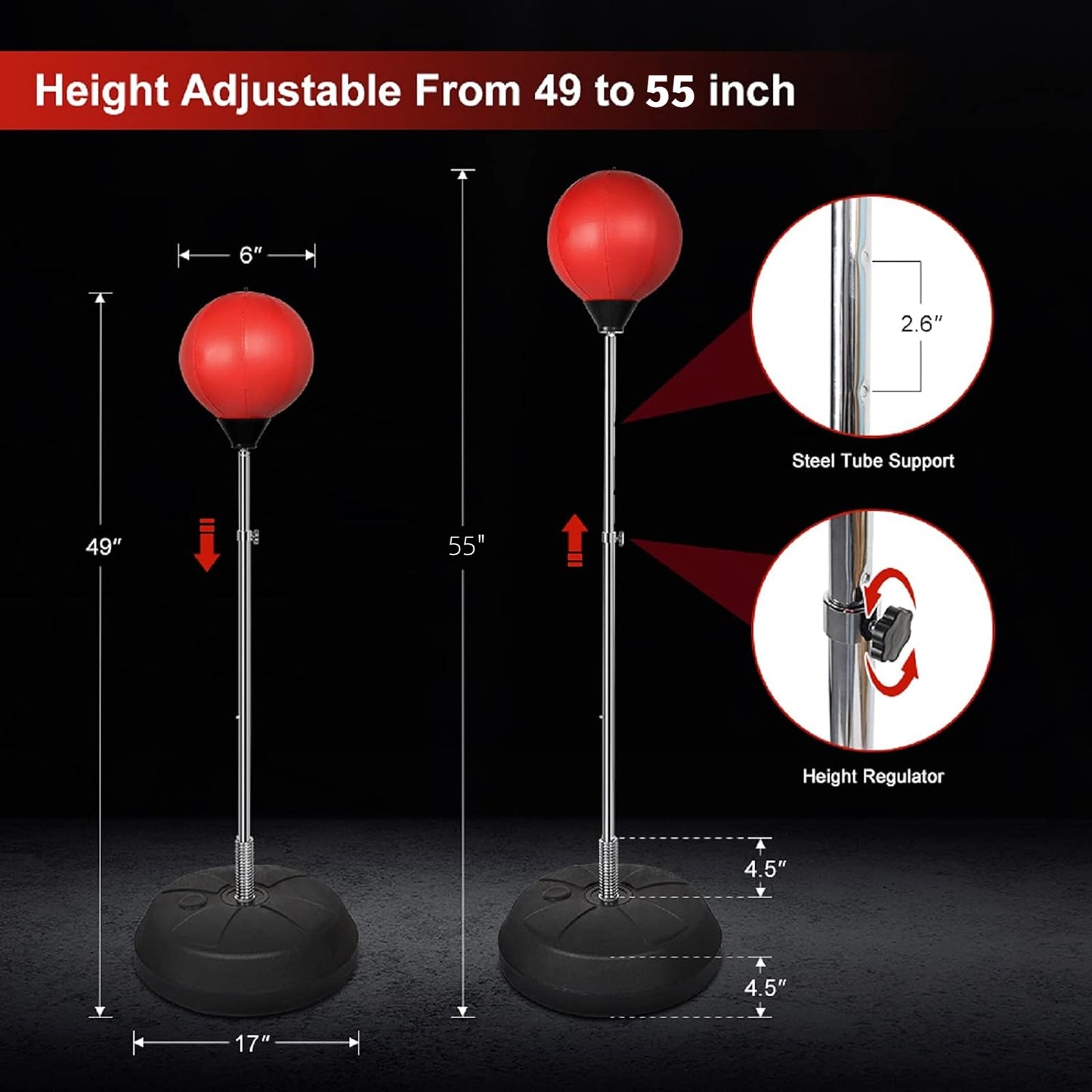 Eotvia Punching Bag for Adults, Freestanding Boxing Set with Gloves, 55 inch Height Adjustable Punching Bag with Stand, Sport Game Toys for Kids Teens Junior Adults Perfect for Exercise and Fitness