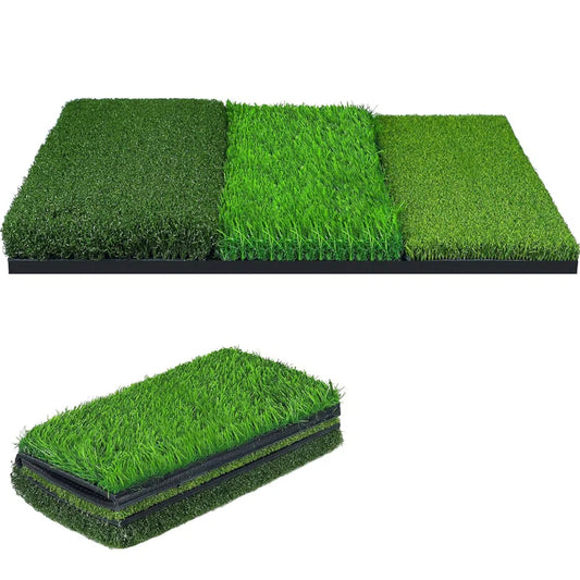 Professional Tri-Turf Golf Hitting Mat, 3-in-1 Foldable Golf Practice Mat, Heavy Duty Rubber Backing Portable Golf Practice Grass Mat for Indoor Outdoor Training Swing Chipping
