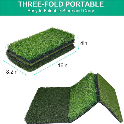 Professional Tri-Turf Golf Hitting Mat, 3-in-1 Foldable Golf Practice Mat, Heavy Duty Rubber Backing Portable Golf Practice Grass Mat for Indoor Outdoor Training Swing Chipping