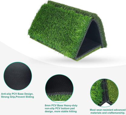 Professional Tri-Turf Golf Hitting Mat, 3-in-1 Foldable Golf Practice Mat, Heavy Duty Rubber Backing Portable Golf Practice Grass Mat for Indoor Outdoor Training Swing Chipping