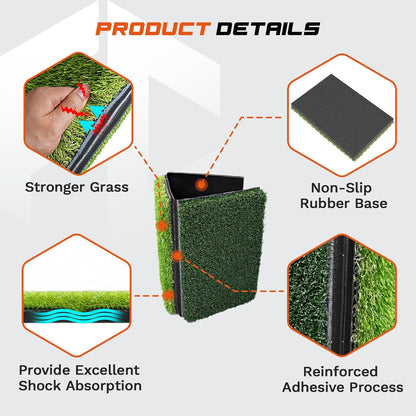 Professional Tri-Turf Golf Hitting Mat, 3-in-1 Foldable Golf Practice Mat, Heavy Duty Rubber Backing Portable Golf Practice Grass Mat for Indoor Outdoor Training Swing Chipping