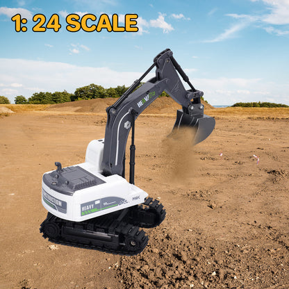 Remote Control Excavator, 11 Channel RC Excavator Toys, RC Construction Vehicles Toys with Lights, Music and 2 Rechargeable Batteries, Mini Construction Toys Best Gifts for Kids 3-12 Years Old