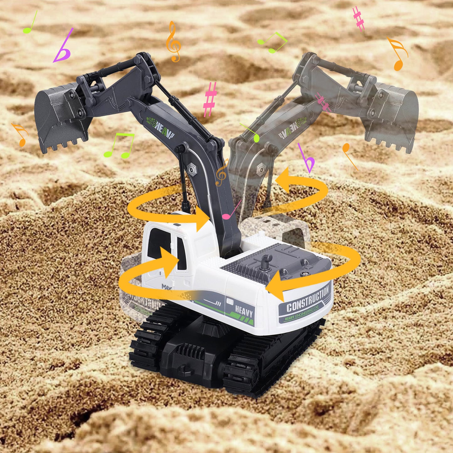 Remote Control Excavator, 11 Channel RC Excavator Toys, RC Construction Vehicles Toys with Lights, Music and 2 Rechargeable Batteries, Mini Construction Toys Best Gifts for Kids 3-12 Years Old