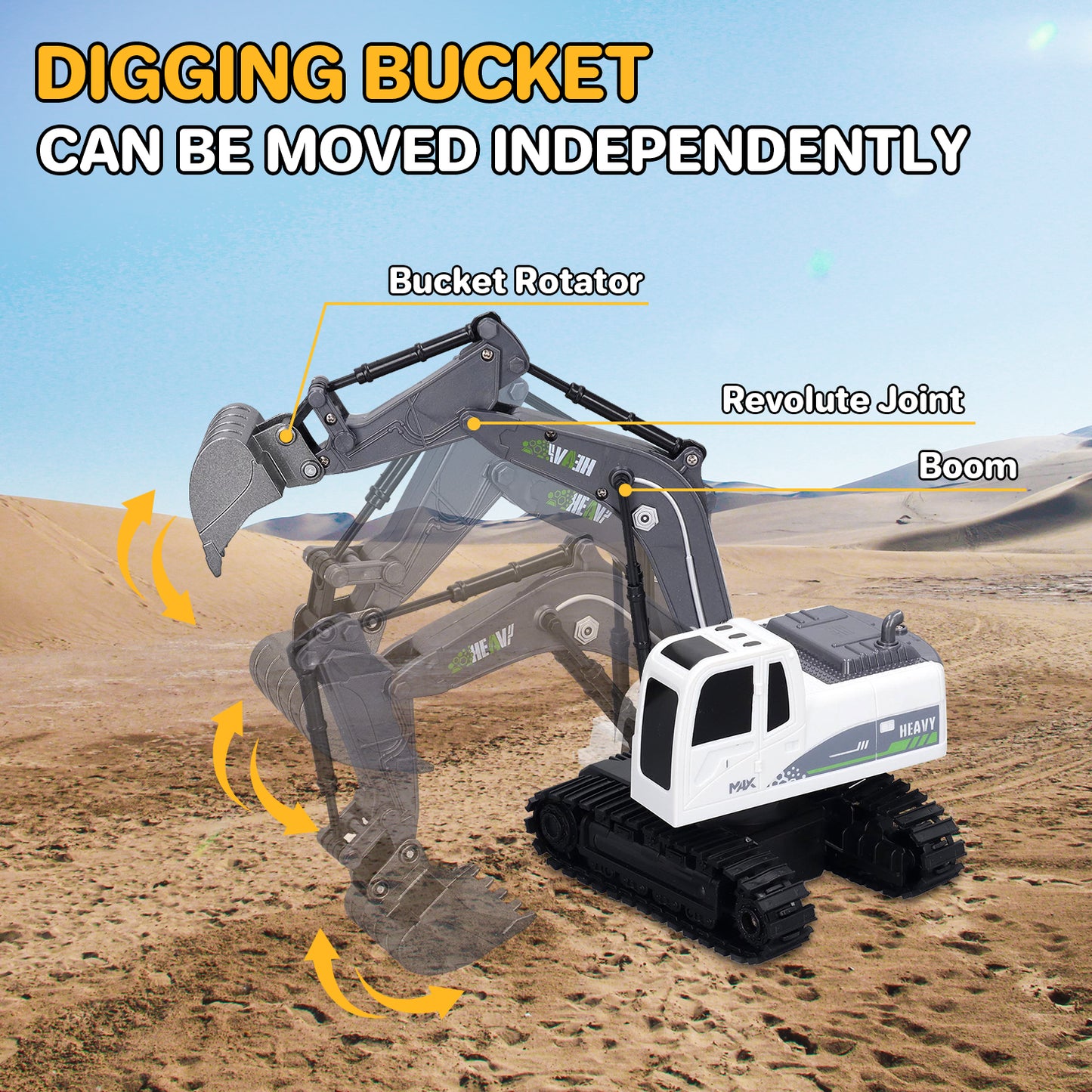 Remote Control Excavator, 11 Channel RC Excavator Toys, RC Construction Vehicles Toys with Lights, Music and 2 Rechargeable Batteries, Mini Construction Toys Best Gifts for Kids 3-12 Years Old